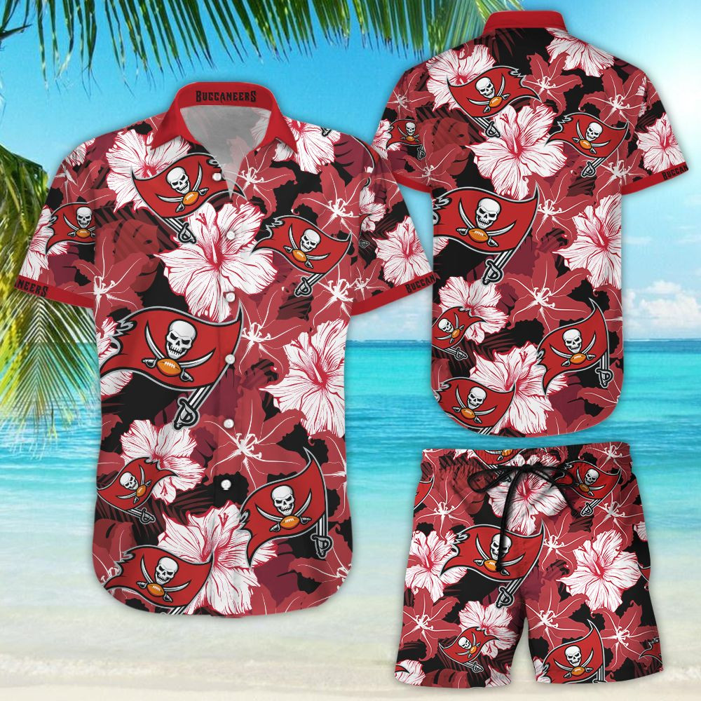 Tampa Bay Buccaneers Tropical Flower All Over Print Hawaiian Shirt Tropical Aloha Button Up