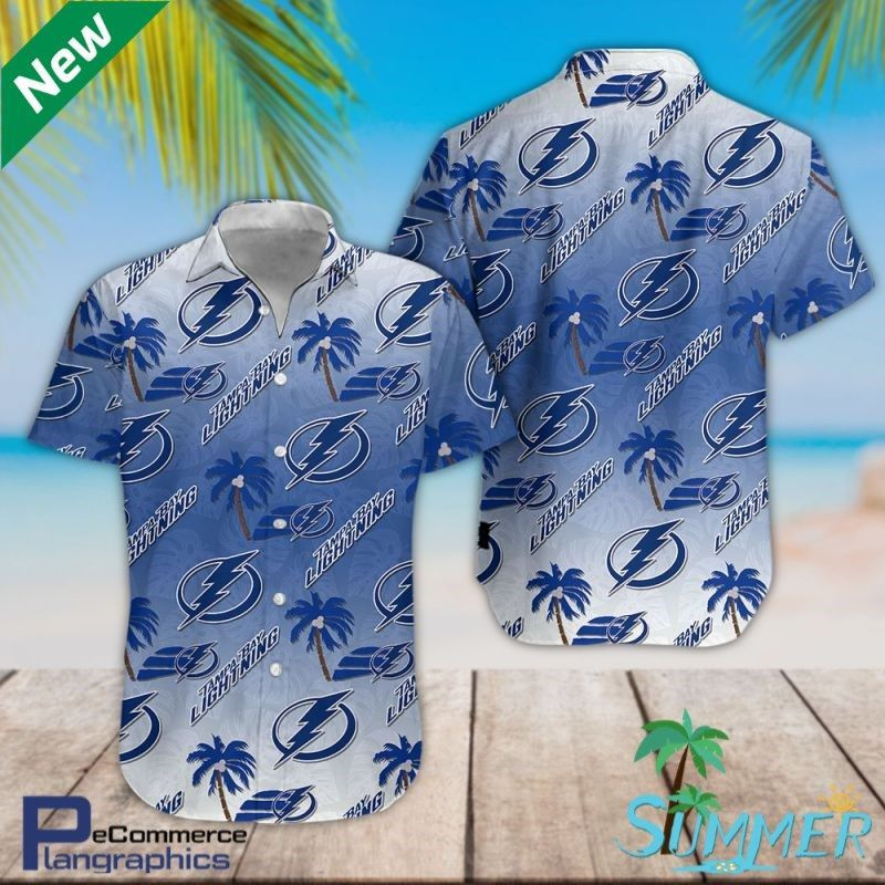 Tampa Bay Lightning Hawaiian Shirt Tropical Aloha Button Up