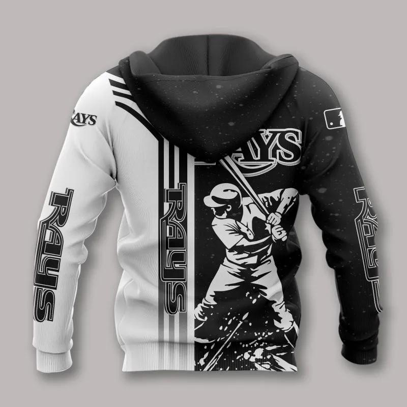 Alternative view of Tampa Bay Rays Black And White MLB All Over Print Hoodie