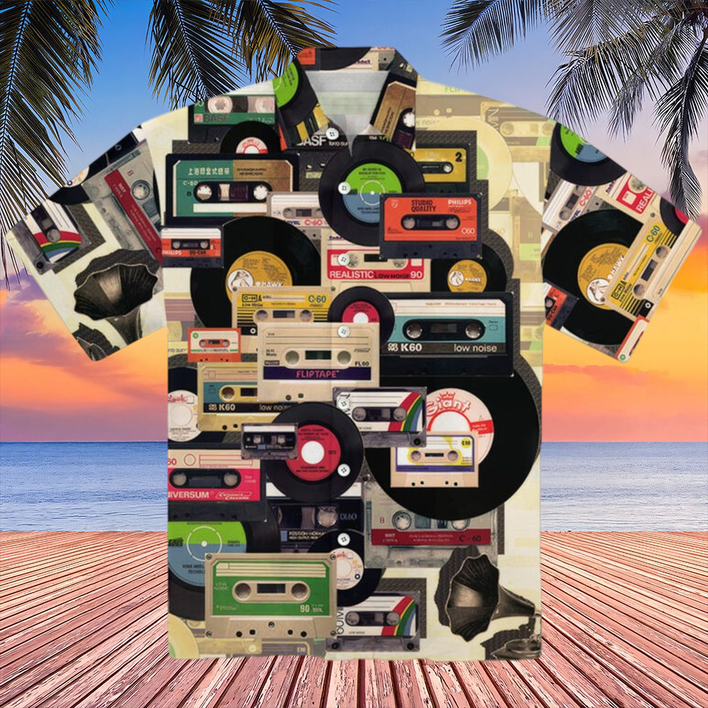 Tape Cassette Hawaiian Shirt Retro Button Up Shirt Gifts For Music Lovers