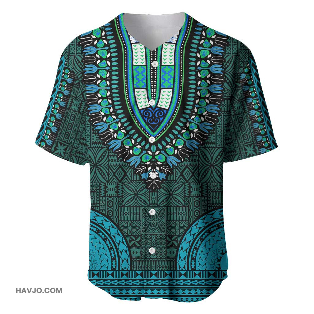 Teal Dashiki and Tapa Pattern Africa Polynesia Together Culture Baseball Jersey