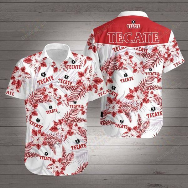 Tecate Hawaiian Shirt Tropical Aloha Button Up