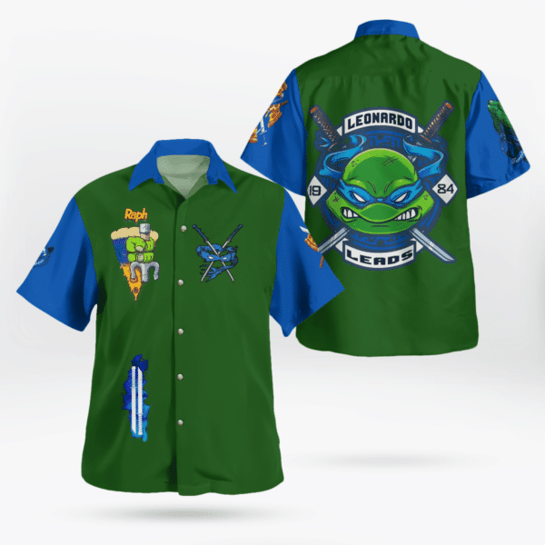 Teenage Mutant Ninja Turtles Leonardo Hawaiian Shirt Tropical Aloha Button Up