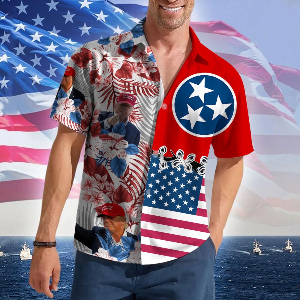 Tennessee For Trump 2024 Hawaiian Shirt MAGA Merch Pro Trump Aloha Shirt Gifts For Father