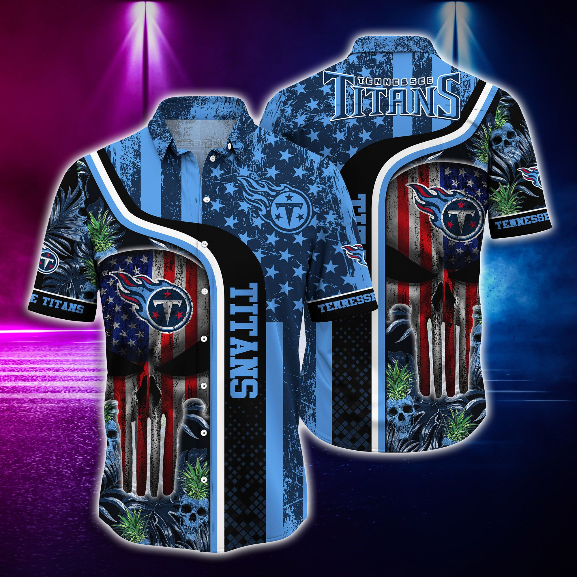 Tennessee Titans And Skull Hawaiian Shirt Tropical Aloha Button Up