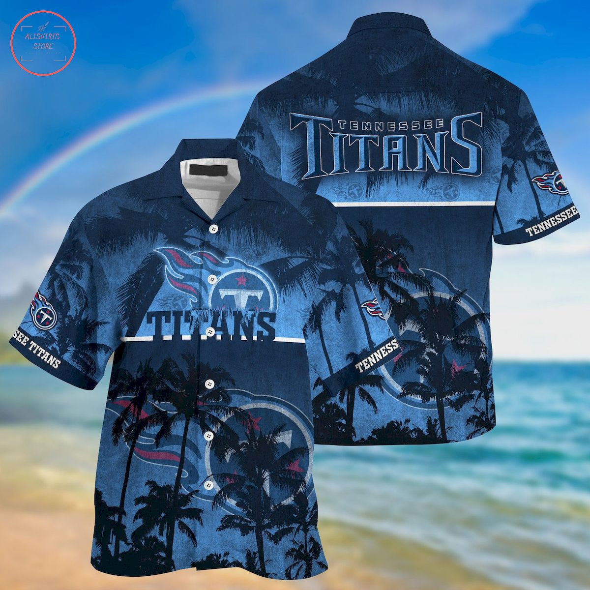 Tennessee Titans Palm Hawaiian Shirt Tropical Aloha Button Up