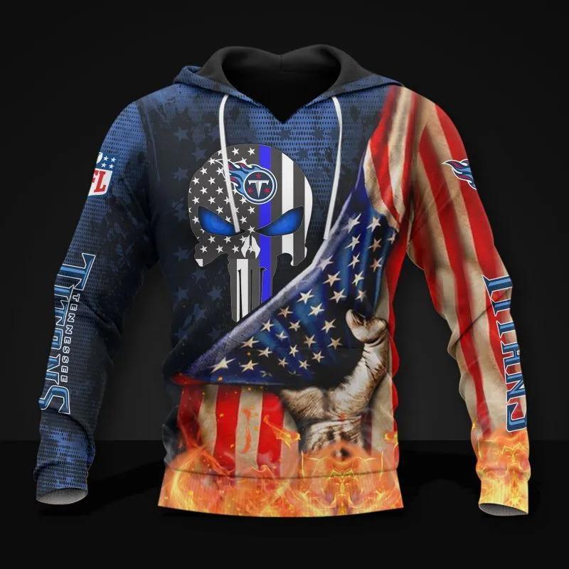 Tennessee Titans Skull American Flag NFL 3D All Over Print Hoodie