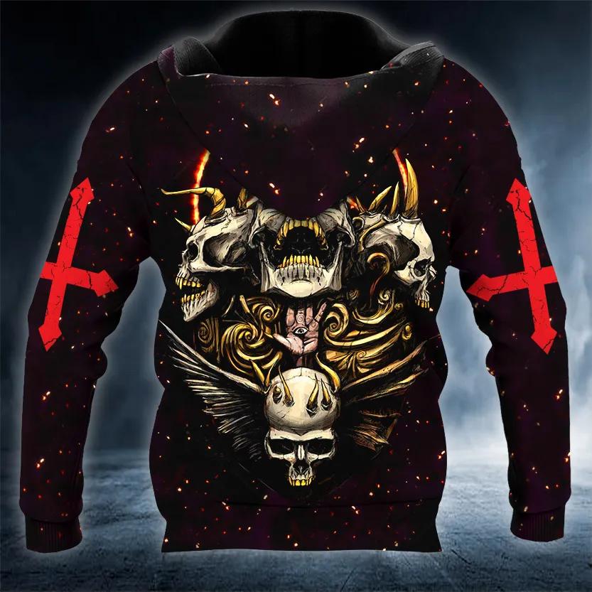 Alternative view of Terrifying Shield Skull 3D All Over Print Hoodie