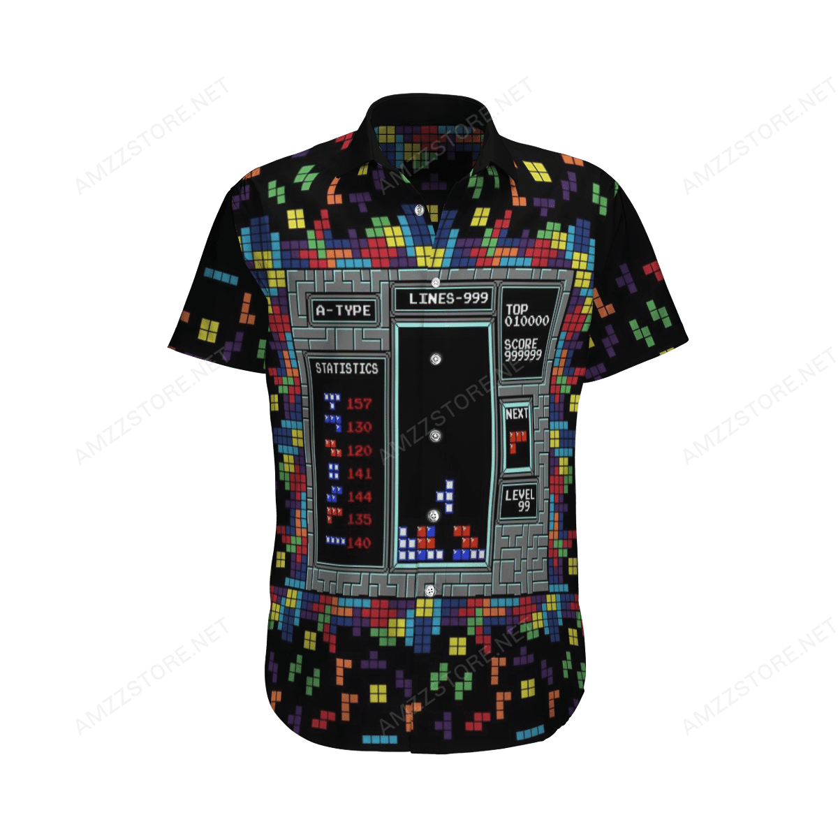 Tetris Scoreboard Nes Game Hawaiian Shirt Tropical Aloha Button Up
