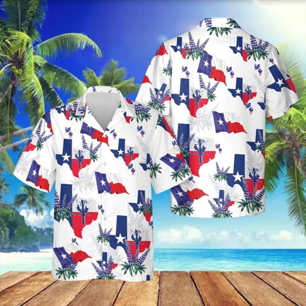 Texas Lineman Hawaiian Shirt Texas Flag And Lavender Aloha Shirt Gift For Lineman