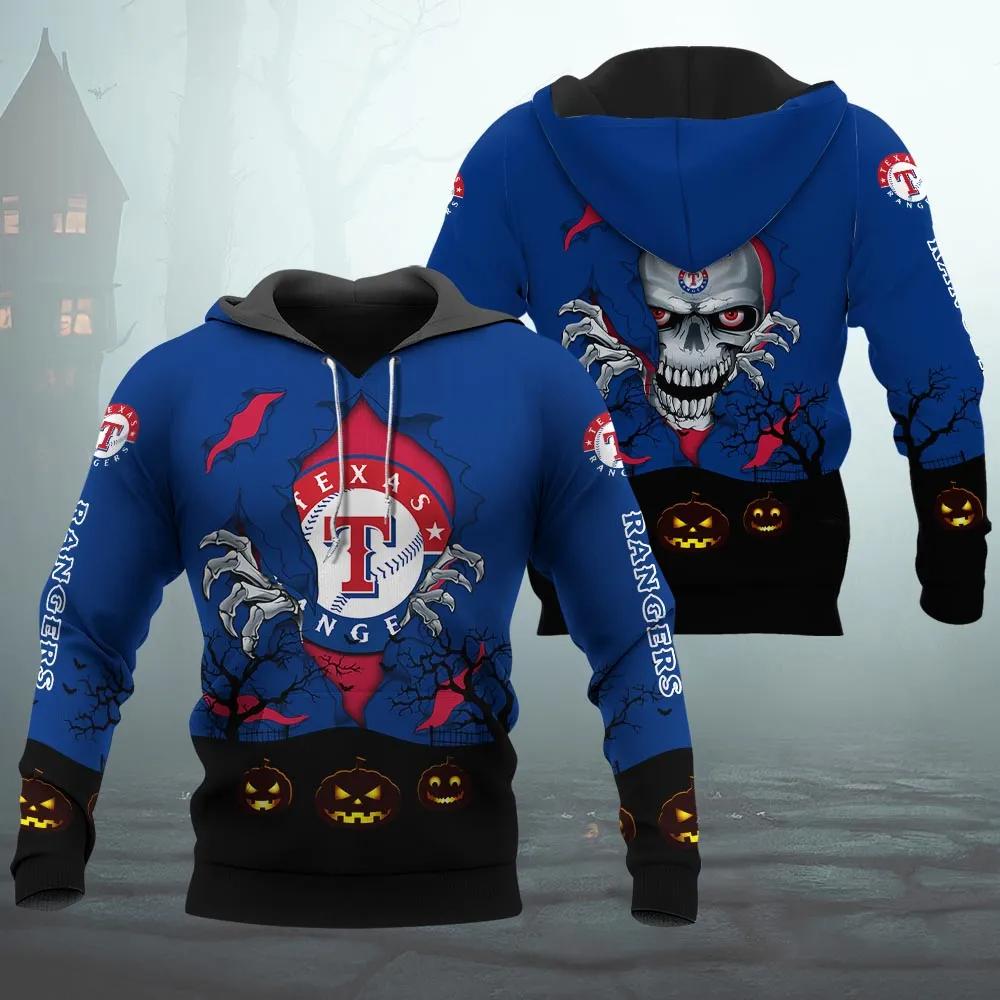 Texas Rangers Halloween 3D MLB All Over Print Hoodie