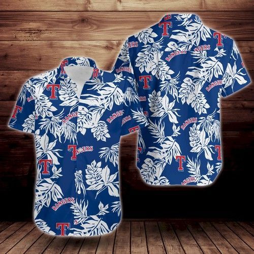 Texas Rangers Tropical Flower Hawaiian Shirt Tropical Aloha Button Up