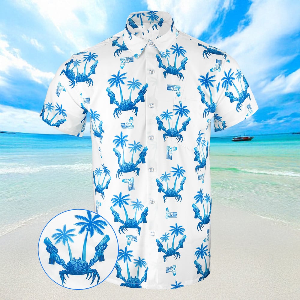 The Crab Blue Hawaiian Shirt Mens Short Sleeve Button Down Summer Shirts Gifts For Dudes