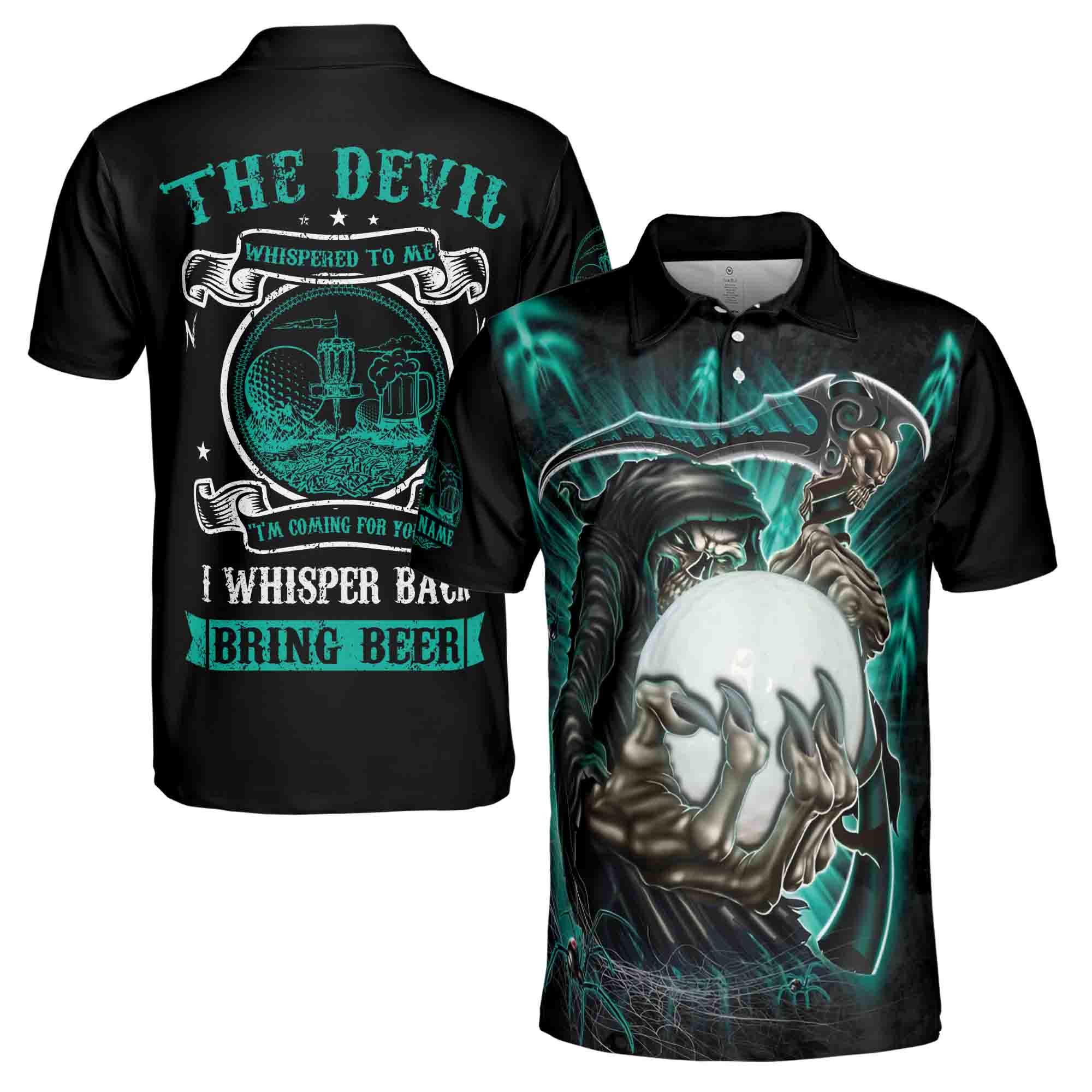The Devil Whispered Bring Beer Skeleton Golfer Team Golf Men's Polo Shirt
