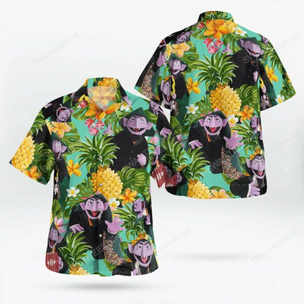 The Muppet Show Count Von Count Hawaiian Shirt Tropical Aloha Button Up