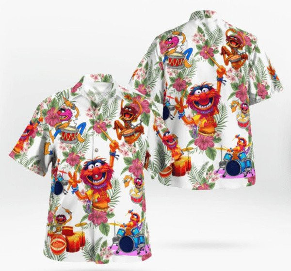 The Muppet Show Muppet Drumming Hawaiian Shirt Tropical Aloha Button Up