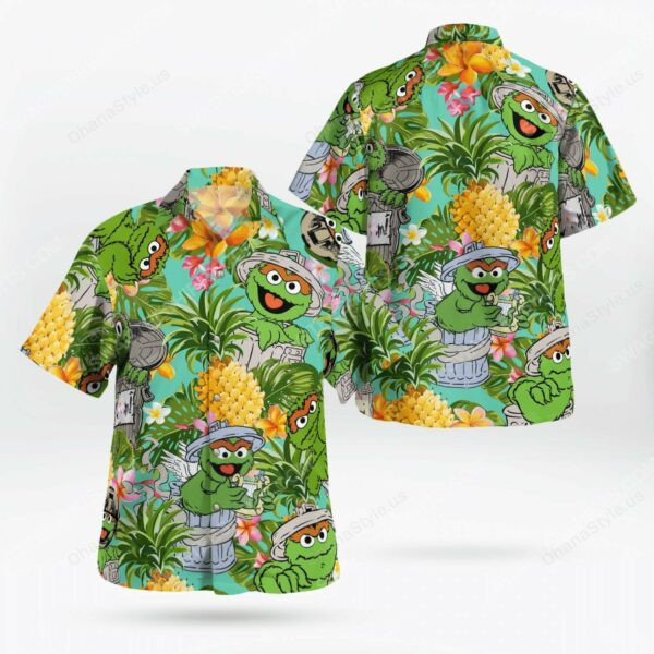The Muppet Show Oscar The Grouch Hawaiian Shirt Tropical Aloha Button Up
