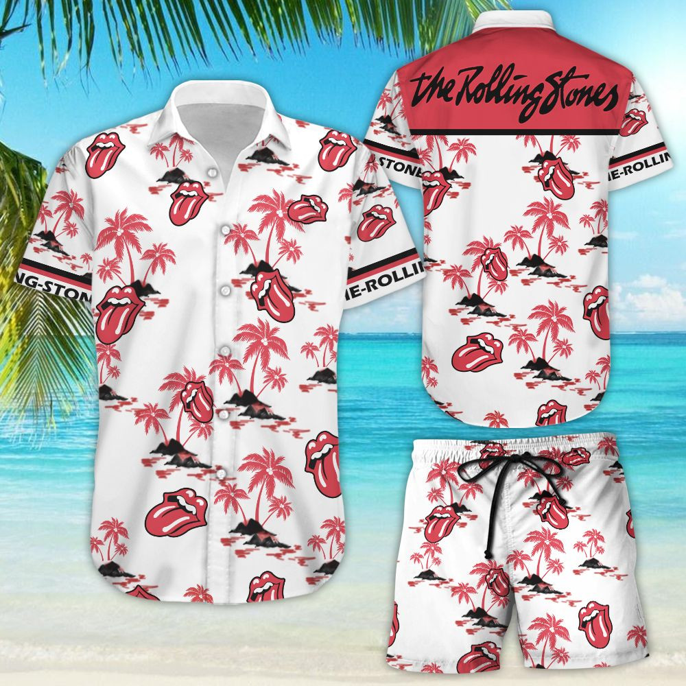 The Rolling Stones Rock Band Floral Hawaiian Shirt Tropical Aloha Button Up