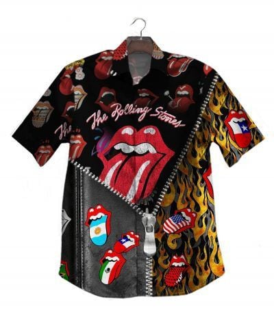 The Rolling Stones Vintage Hawaiian Shirt Tropical Aloha Button Up