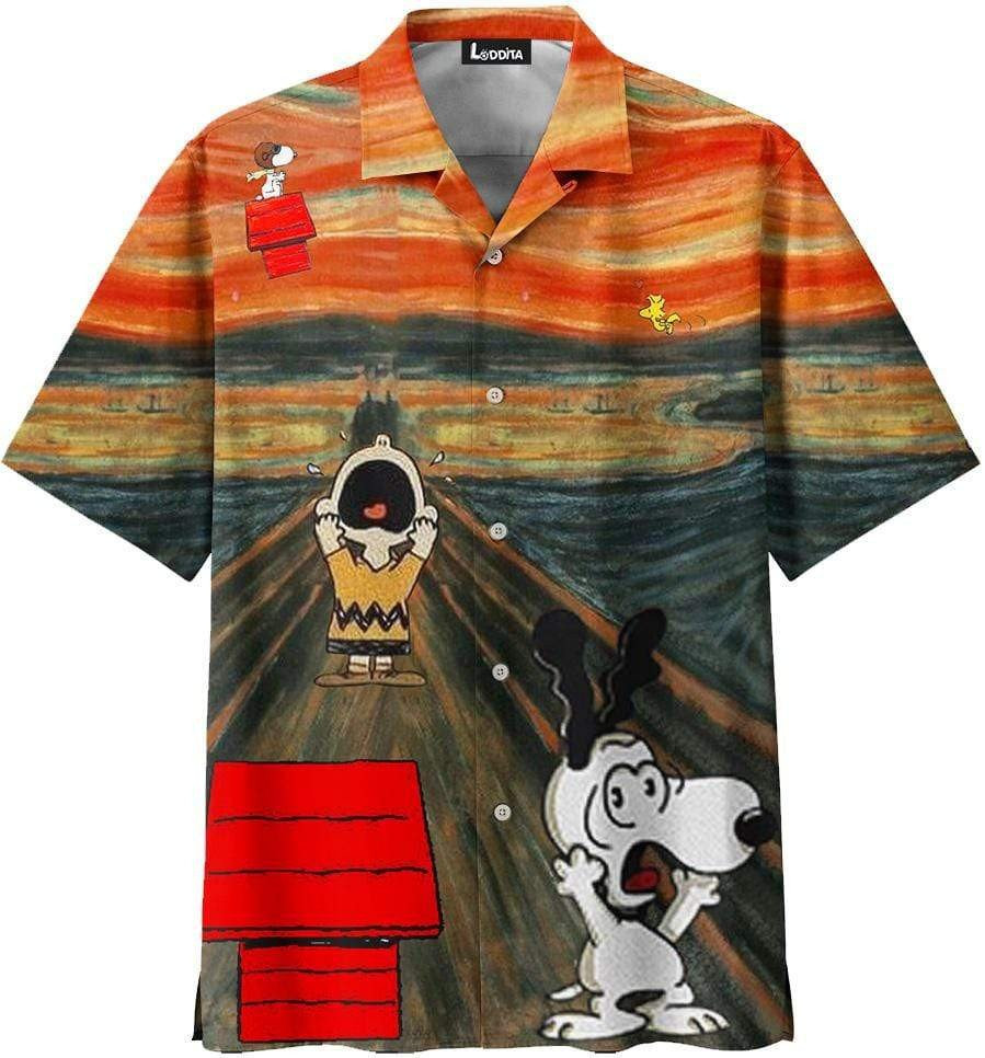The Scream Snoopy Hawaiian Shirt Tropical Aloha Button Up