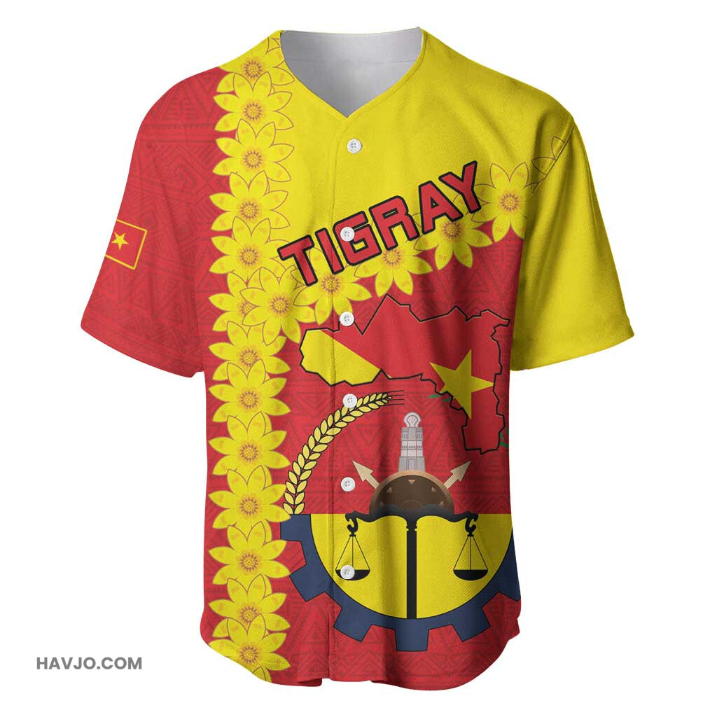Tigray Ethiopia Tigray Seal With Flag Map African Pattern Baseball Jersey