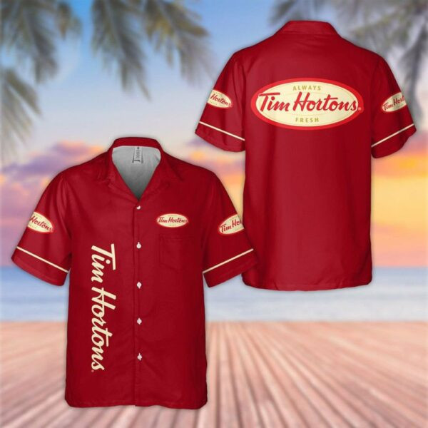 Tim Hortons Coffee Hawaiian Shirt Tropical Aloha Button Up