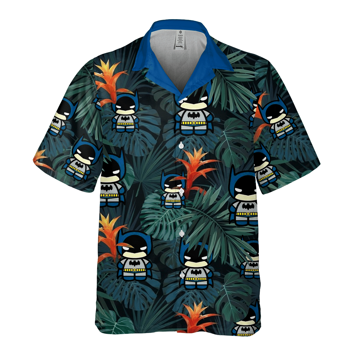 Tiny Batman Animation Floral Hawaiian Shirt Tropical Aloha Button Up