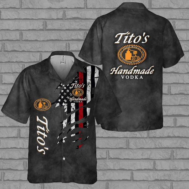 Tito's Handmade Vodka American Flag Hawaiian Shirt Tropical Aloha Button Up