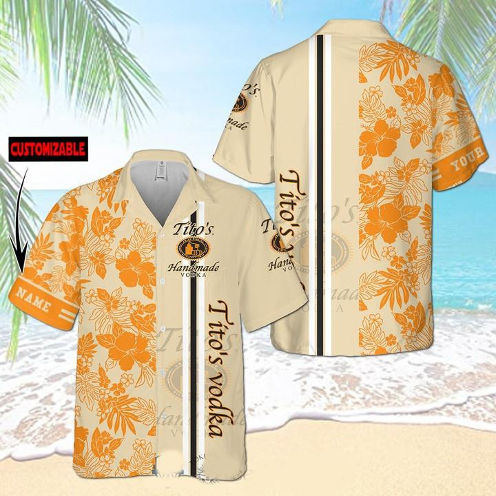 Tito's Handmade Vodka Hibiscus Personalized Hawaiian Shirt Tropical Aloha Button Up