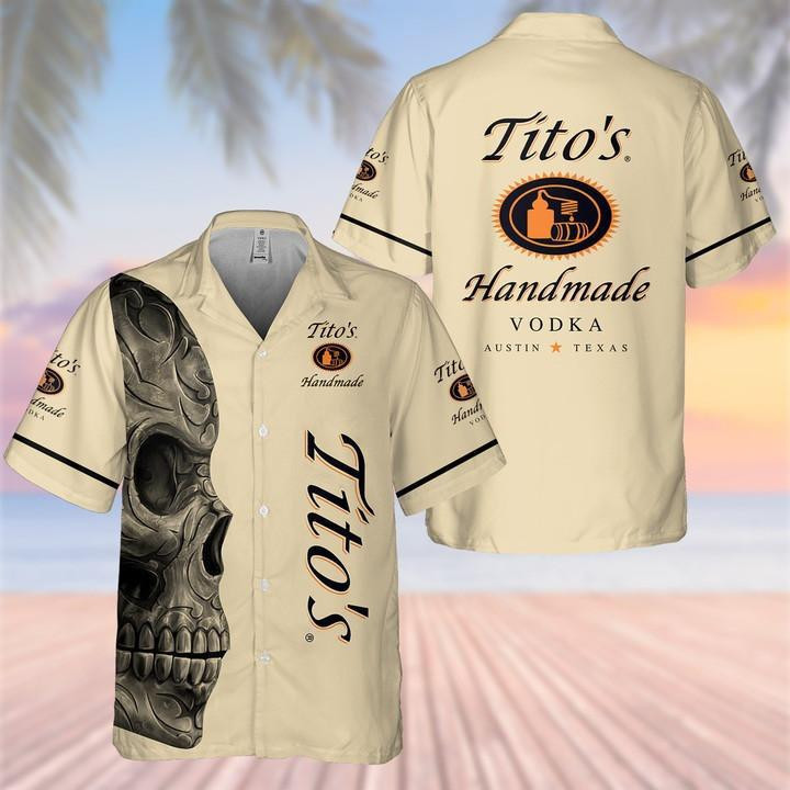 Tito's Handmade Vodka Skull Hawaiian Shirt Tropical Aloha Button Up