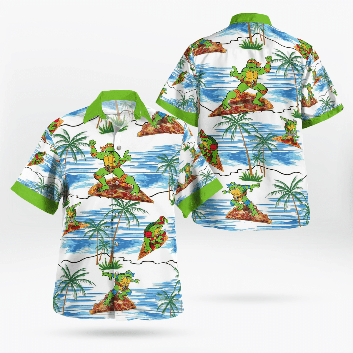 Tmnt Ninja Turtles Pizza Beach Hawaiian Shirt Tropical Aloha Button Up