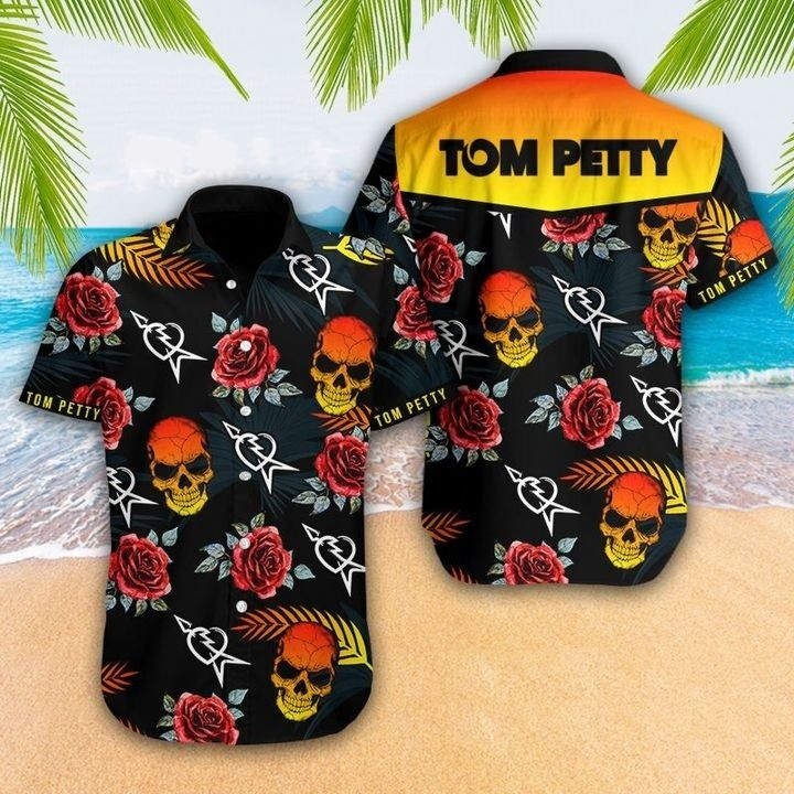 Tom Petty Skull Flowers Hawaiian Shirt Tropical Aloha Button Up