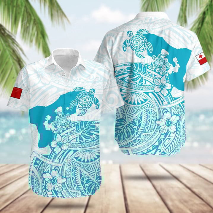 Tonga Map Maori Pattern Turtle Black Hawaiian Shirt Button Up Summer Shirts For Men Gift