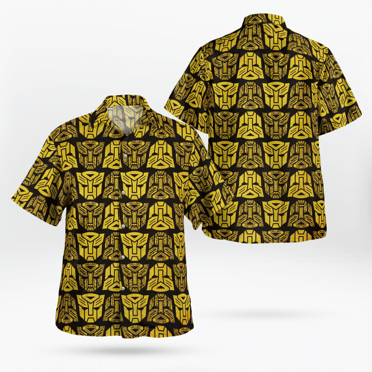 Transformers Optimus Prime Golden Hawaiian Shirt Tropical Aloha Button Up