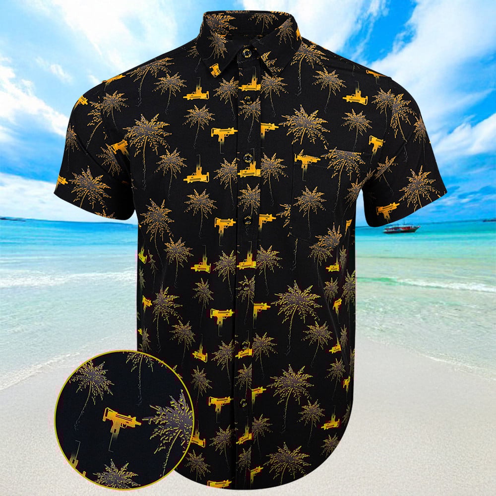 Trigger Happy Black Gold Hawaiian Shirt Button Up Summer Shirts Men