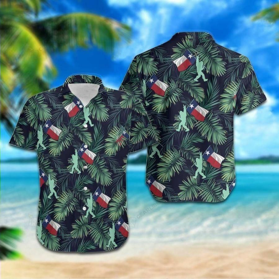 Tropical Bigfoot With Texas Flag Unique Hawaiian Shirt Tropical Aloha Button Up