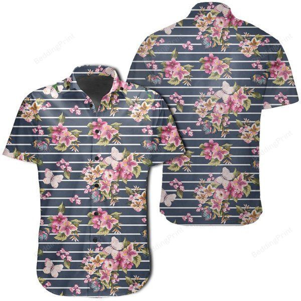 Tropical Butterfly Pink Hawaiian Shirt Tropical Aloha Button Up