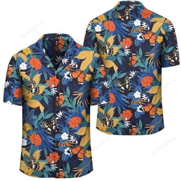 Tropical Buttterfly And Flower Hawaiian Shirt Tropical Aloha Button Up