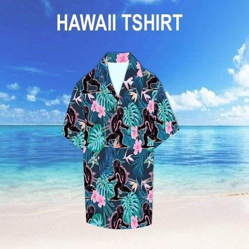 Tropical Flamingo Bigfoot Hawaiian Shirt Tropical Aloha Button Up