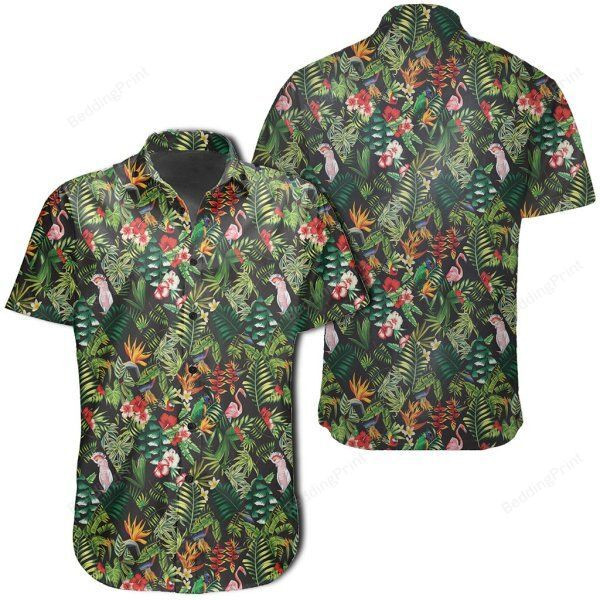 Tropical Flamingo Hibiscus Hawaiian Shirt Tropical Aloha Button Up