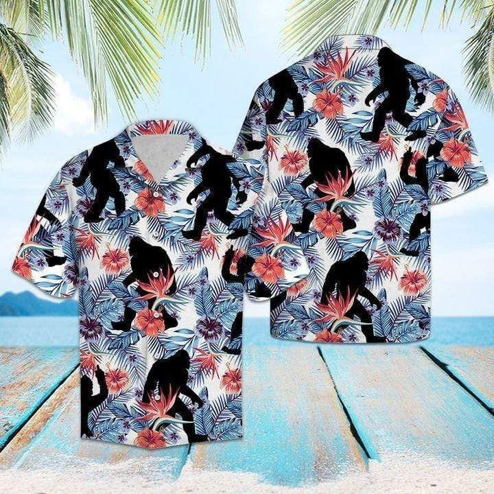 Tropical Flowers Bigfoot Hawaiian Shirt Tropical Aloha Button Up