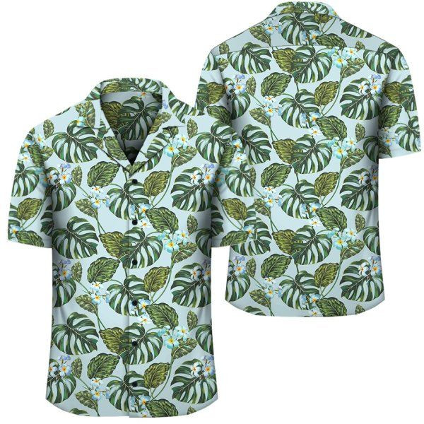 Tropical Flowers Monstera Leaf Hawaiian Shirt Tropical Aloha Button Up