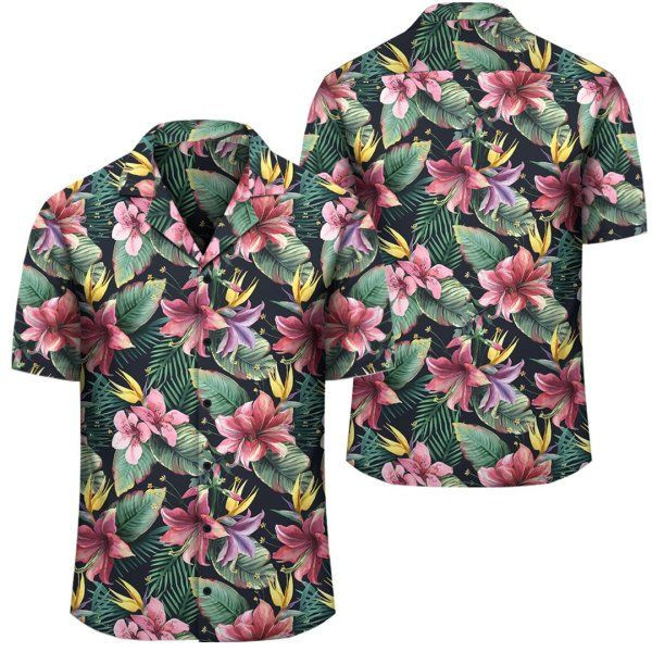 Tropical Flowers Palm And Leaves Hawaiian Shirt Tropical Aloha Button Up