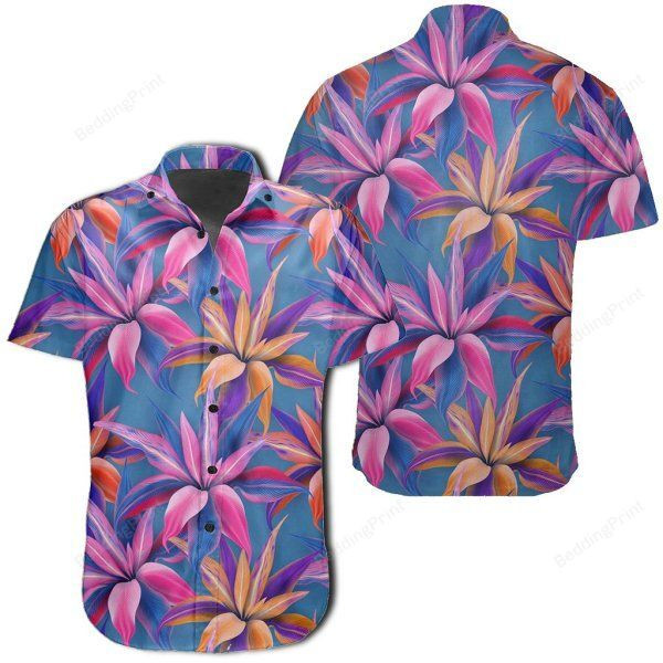 Tropical Flowers Pink Hawaiian Shirt Tropical Aloha Button Up