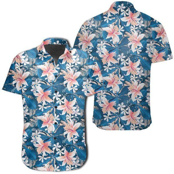 Tropical Hibiscus Blue Hawaiian Shirt Tropical Aloha Button Up