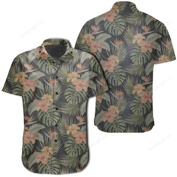 Tropical Hibiscus Monstera Leaf Hawaiian Shirt Tropical Aloha Button Up