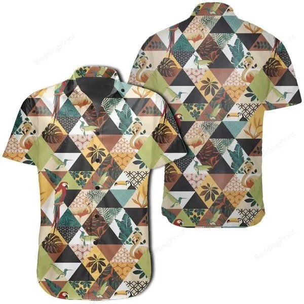 Tropical Jungle Parrots And Flamingos Pattern Hawaiian Shirt Tropical Aloha Button Up
