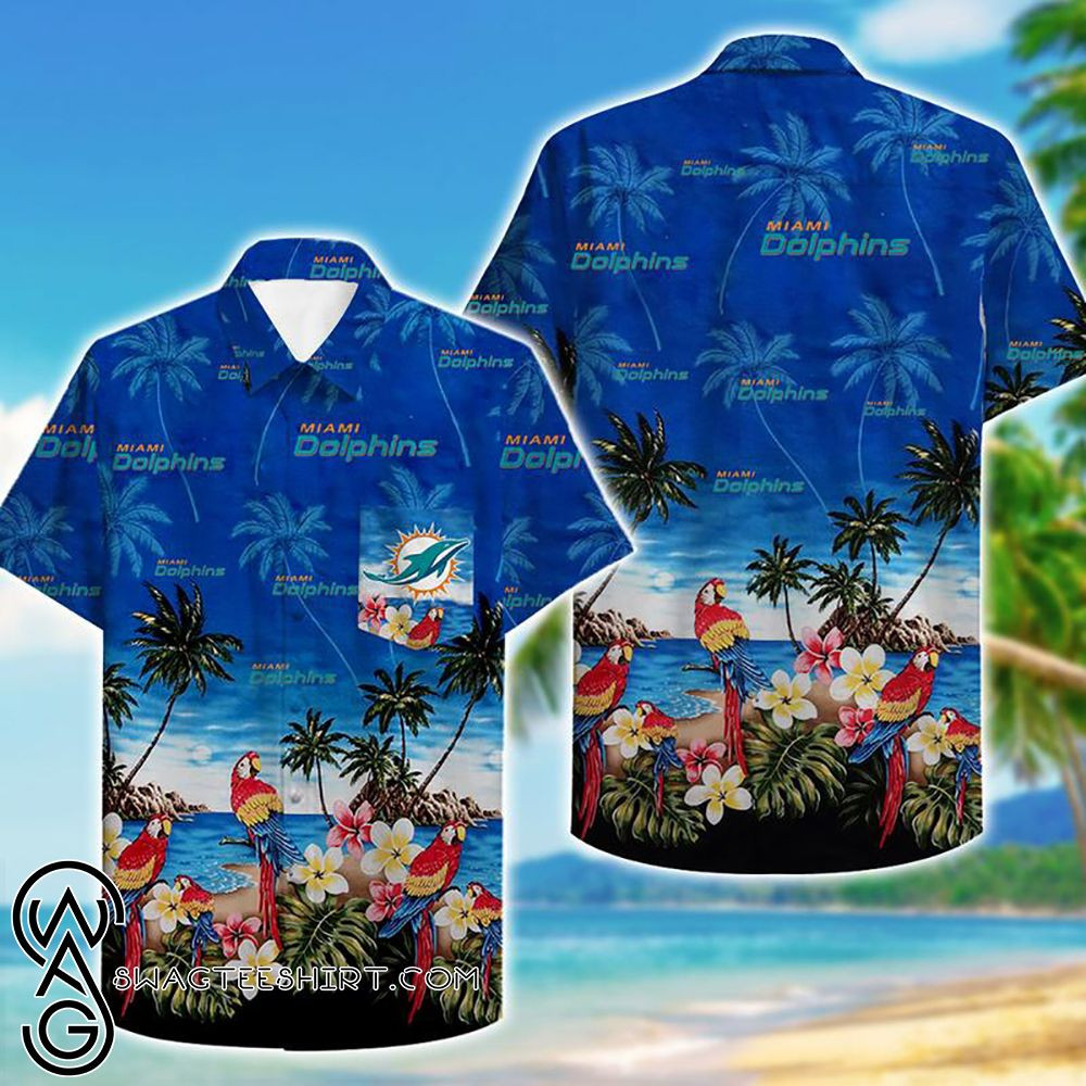 Tropical Miami Dolphins Parrot Hawaiian Shirt Tropical Aloha Button Up