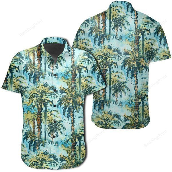 Tropical Palm Trees Blue Hawaiian Shirt Tropical Aloha Button Up