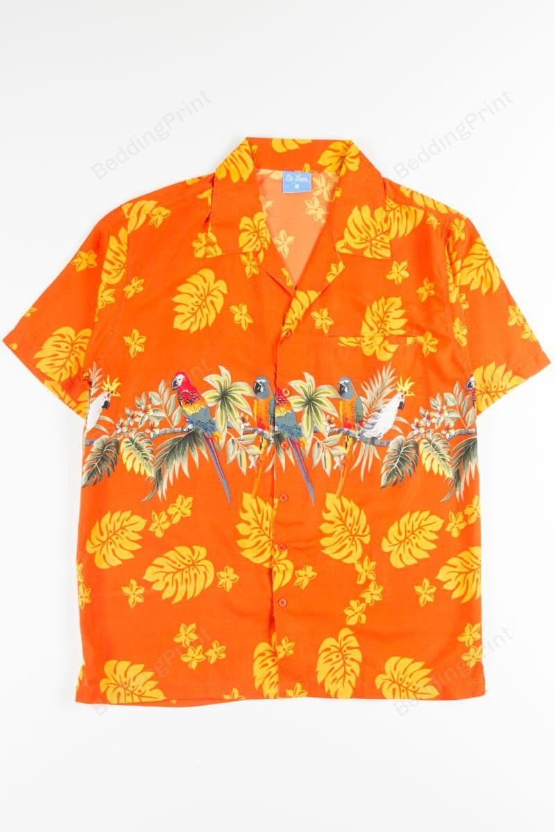 Tropical Parrots Orange Hawaiian Shirt Tropical Aloha Button Up